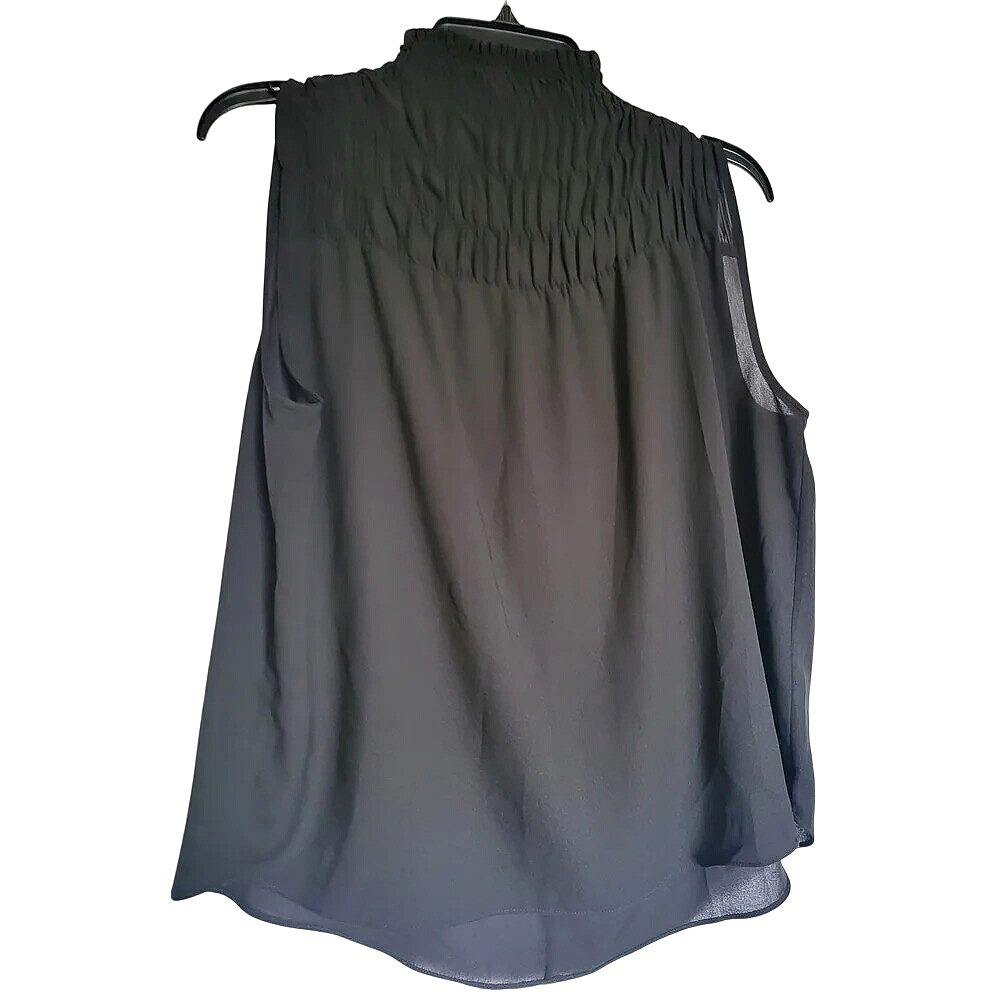 1. State Women's Black Smocked Mock Neck Sleeveless Chiffon Career Blouse M NWOT